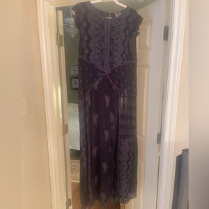 Johnny Was Purple Embroidered Boho Maxi Dress
